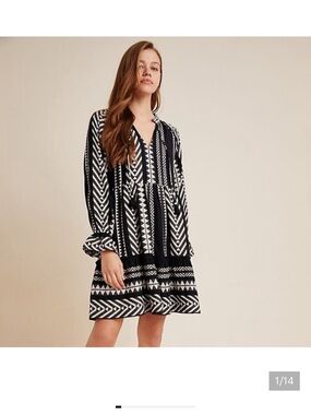 Anthropologie Maeve Black & White Geometric Mini Dress
